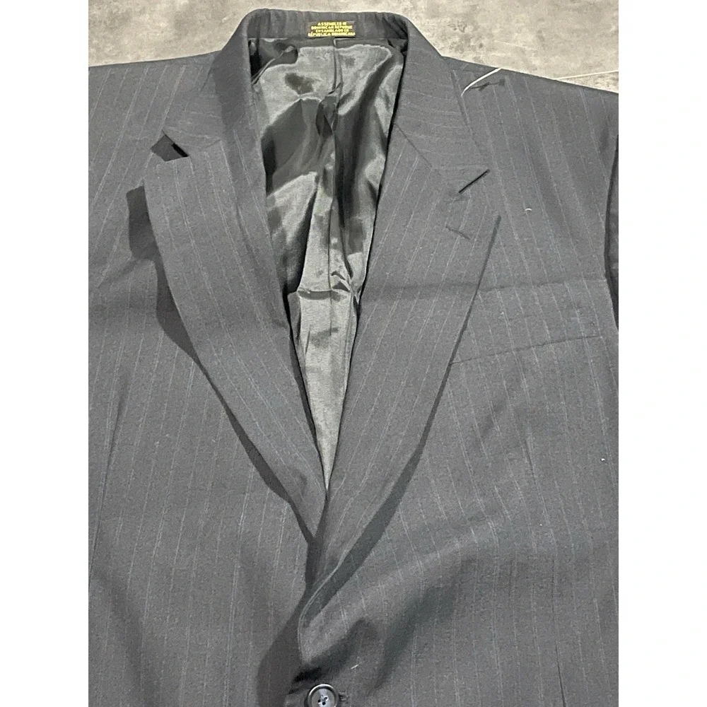 Towncraft Mens‎ Blazer Jacket Size 44L Tall Black Striped 2 Button Sport F-82